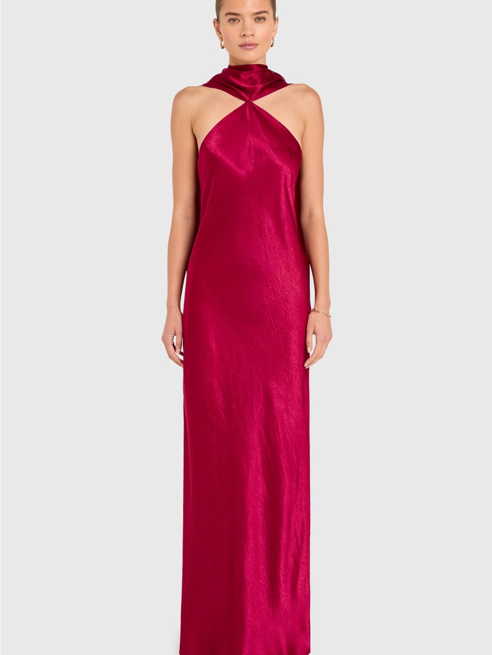 NWOT Amanda Uprichard “Wine” Fuchsia Halter Satin Scarf Dress